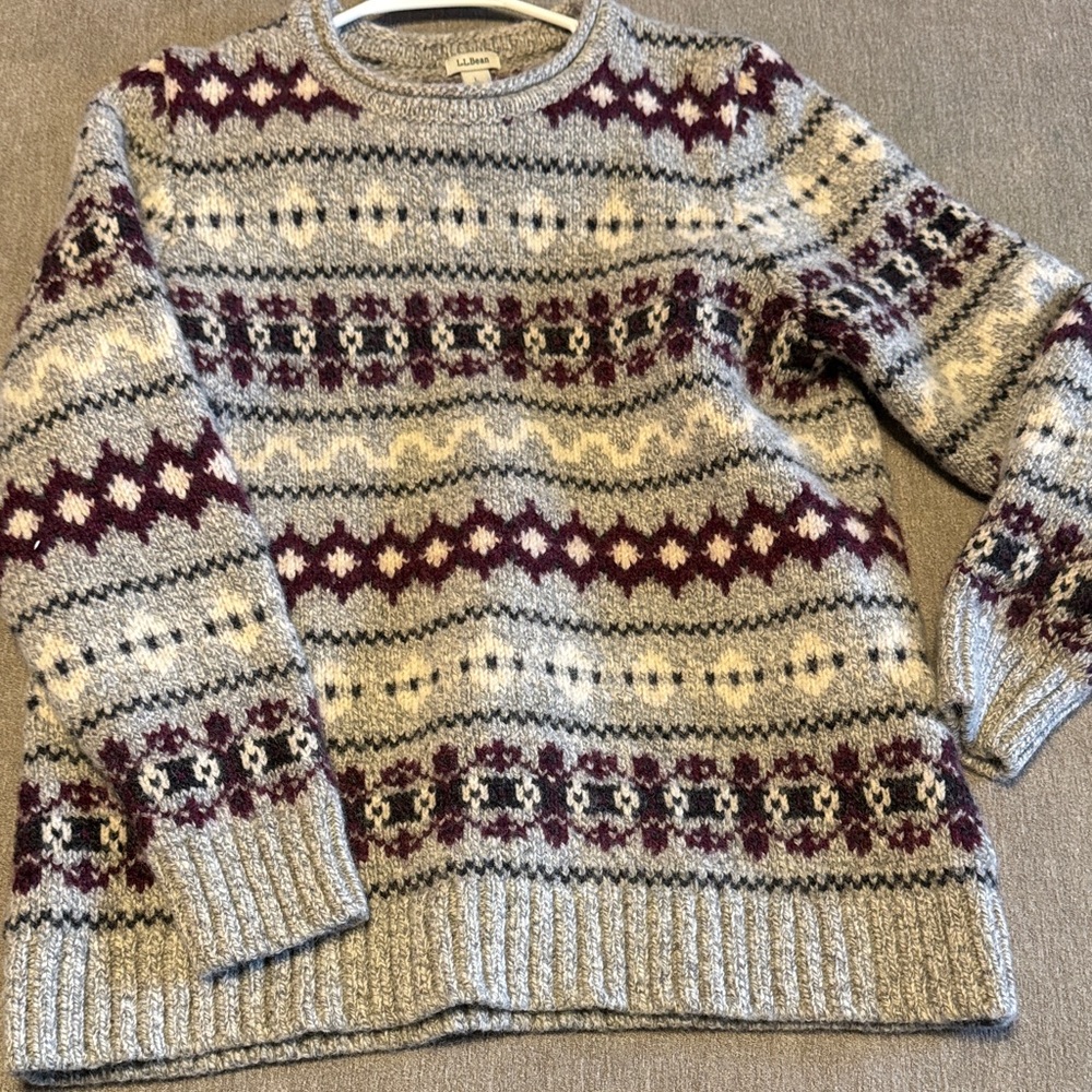 L.L.Bean Classic Ragg Wool Crewneck Sweater featuring a Fair Isle pattern